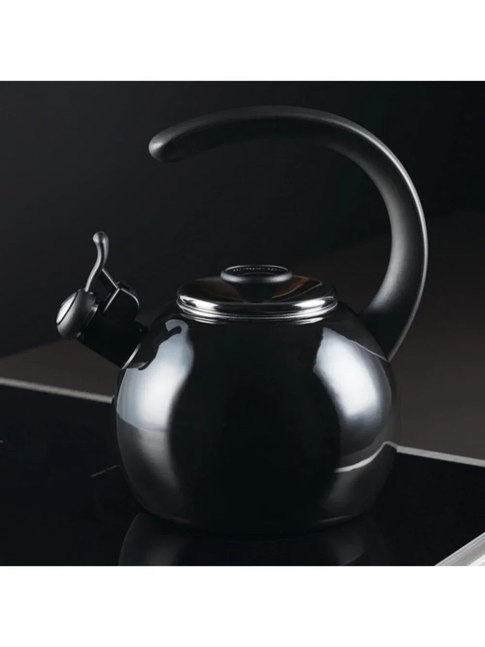 Black Kitchen Whistling Teakettles 2-Quart Enamel On Steel Stovetop Induction